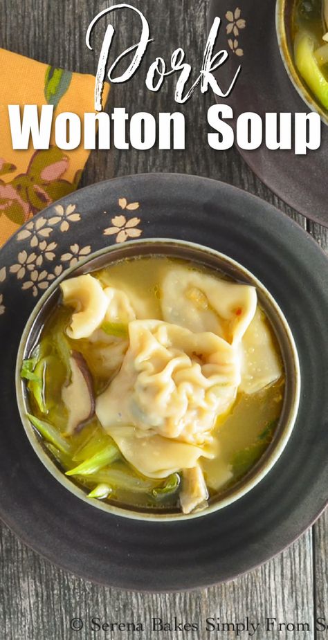 Chinese Wonton Soup, Pork Wonton Soup, Wonton Soup Easy, Pork Wonton Recipe, Wor Wonton Soup, Recipe Ground Turkey, Homemade Wonton Soup, Wonton Recipe, Pork Soup Recipes