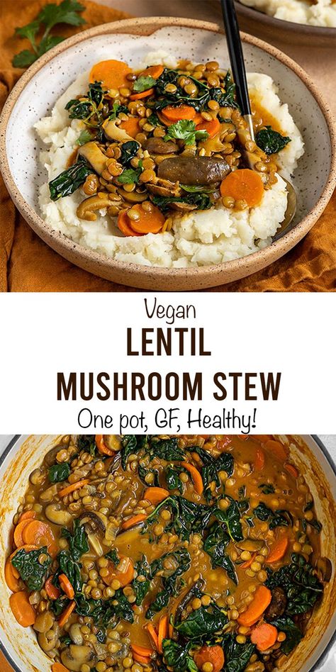 Vegan Lentil Mushroom Stew | Vegan dinner recipes, Grain free recipes dinner, Lentil recipes Lentil Mushroom Stew, Mushroom Lentil Stew, Grain Free Recipes Dinner, Lentil Mushroom, Mushrooms Recipes, Vegan Mashed Potatoes, Mushroom Stew, Lentil Dishes, Vegan Stew