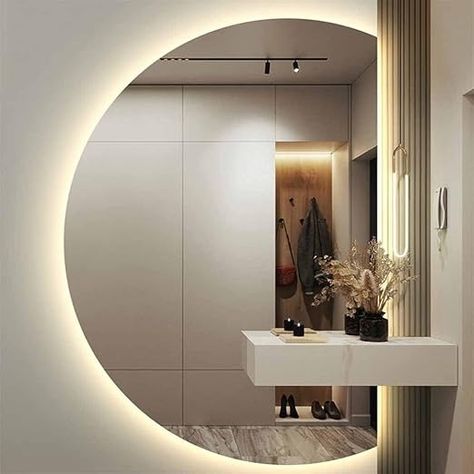 Amazon.com: Wall Mirror for Bathroom , Large Half Circle Wall Mirror, 3 Color Backlit Bathroom Mirror, Dimmable Dressing Mirror, Decorative Vanity Mirror for Entryway Living Room, 33*47in/84*120cm ( Color : Left : Home & Kitchen Half Mirror Wall, Half Circle Mirror, Large Circle Mirror, Half Mirror, Circle Wall Mirror, Backlit Bathroom Mirror, Bathroom Large, Mirror For Entryway, Dream Salon