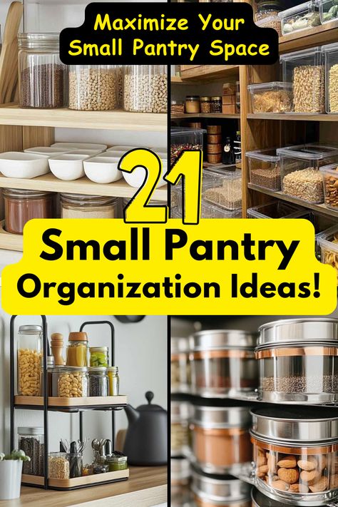 Learn how to organize your small pantry like a pro! These 21 clever pantry ideas maximize space and keep everything within reach, helping you make the most of even the smallest pantries. Get inspired to declutter today! #SmallPantryOrganization #PantryHacks #KitchenOrganization #SmallSpaceSolutions #PantryIdeas Organizing Small Pantry Cabinet, Maximizing Pantry Space, Clever Pantry Ideas, Small Kitchen Organization Ideas Space Saving Extra Storage, Organizing Pantry Ideas Small Spaces, How To Organize A Pantry Closet, Maximize Pantry Space, Small Deep Pantry Organization, Very Small Pantry Ideas