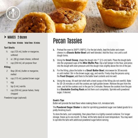 Pecan Tassie Recipe, Tassies Recipe, Pecan Tarts Recipe, Pecan Tassies, Pecan Pie Cookies, Pecan Tarts, Pampered Chef Consultant, Pampered Chef Recipes, Tart Shells