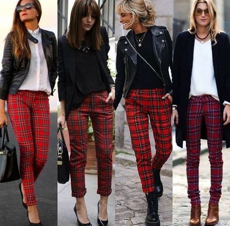 Red Plaid Pants Outfit, Plaid Leggings Outfit, Outfit Pantalon Rojo, Checkered Pants Outfit, Plaid Clothes, Plaid Pants Outfit, Outfits Leggins, Red Plaid Pants, Dress Pants Outfits