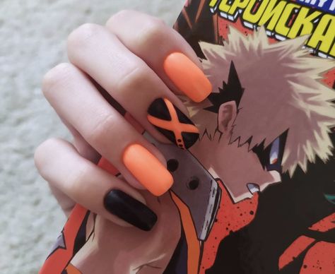 My Hero Academia Nail Design, Mha Nails Bakugo, Bakugo Room Decor, Bakugou Makeup Inspired, Mha Nails Design, Bakugo Nails Design, Anime Style Nails, Bakugou Outfit Inspiration, My Hero Nails