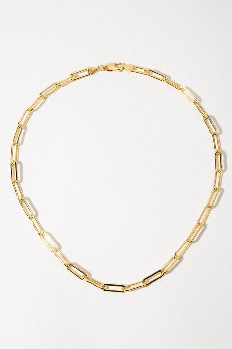 Classic gold wide-link chain necklace. An upgraded version of our best selling link necklace. Thicker and high-grade 14k Gold-Filled. This modern chain sits high on the collar and is ideal for layering or statement-making. 14K Gold-Filled Paper Clip Chain - Measures 16 Inches with a Clasp Ending Vintage Squash Blossom Necklace, Fashion Management, Gold Link Chain Necklace, Gold Chain Link Necklace, Child Of Wild, Gold Link Necklace, Summer Stuff, Native American Earrings, Gold Link Chain