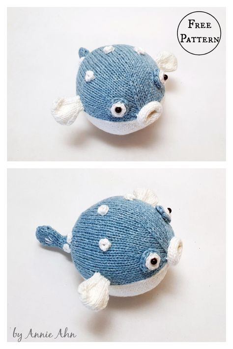 Puffer Fish Free Knitting Pattern Knitting Patterns Plushies, Fish Knitting Patterns Free, Knit Plushies Pattern Free, Free Animal Knitting Patterns, Knit Amigurumi Free Patterns, Fish Plush Pattern, Knitting Plushies, Fish Knitting Pattern, Knit Decorations