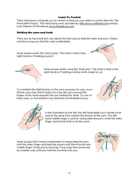 This document provides instructions for learning basic crochet techniques including how to hold the yarn and hook, making a foundation chain, single crochet stitch, increases and decreases, invisible decreases, fastening off, crocheting in circles using the magic ring technique, and common crochet abbreviations. The instructions are broken into sections with clear illustrations to guide the reader in mastering essential crochet stitches and techniques. How To Hold A Crochet Hook, Crochet Learn Step By Step, Crochet Stitches Cheat Sheet, Crochet Starting, Handicraft Ideas, Word Program, Crochet Abbreviations, Basic Crochet, Crochet Stitches For Beginners