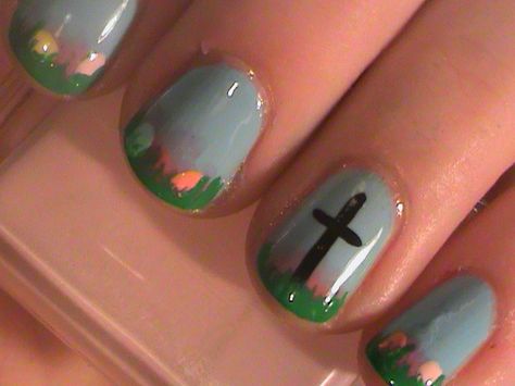 Diy Easter Nails, Easter Nails Easy, Cross Nail Art, Easter Nail Art Designs, Cross Nails, Easter Nail Designs, Easter Nail Art, Fingernail Designs, Different Nail Designs