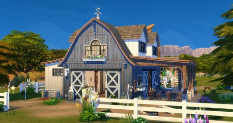 Sims 4 - Au Dada Dansant When I saw this barn built by ChrissieYT in the town centre of Chestnut Ridge, I thought I'd like to... Chestnut Ridge Sims 4, Sims 4 Barn House, Sims 4 Chestnut Ridge, In The Town, Sims 4 Build, Barn House, Chestnut, Sims 4, I Saw