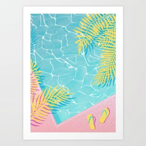 Summer Pool Illustration, Poolside Illustration, Pool Illustration, Pool Drawing, Chill Art, Pool Art, Water Reflection, Tropical Pool, Posca Art