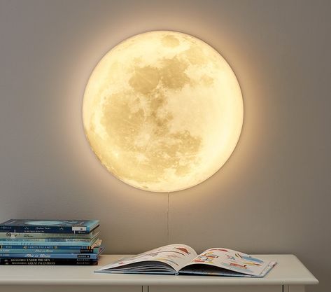 Lit Acrylic Moon | Pottery Barn Kids Moon Pottery, Fantasy Nursery, Acrylic Moon, Dimensional Wall Art, West Elm Kids, Moon Nursery, Space Nursery, Led Tape, Moon Decor