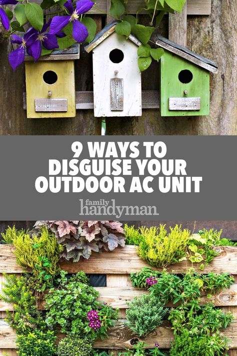 9 Ways to Disguise Your Outdoor AC Unit Outdoor Ac Cover, Hide Ac Units, Outdoor Ac Unit, Air Conditioner Screen, Air Conditioner Cover Outdoor, Window Air Conditioner Cover, Air Conditioner Hide, Ac Unit Cover, Air Conditioner Maintenance