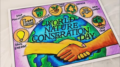 Conserve Nature Drawing, Conserve Nature Poster, World Nature Conservation Day Drawing, Save Resources Poster, Poster On Natural Resources, Save Natural Resources Poster, Save Water Painting Creative, Conservation Of Resources Poster, National Energy Conservation Day Poster