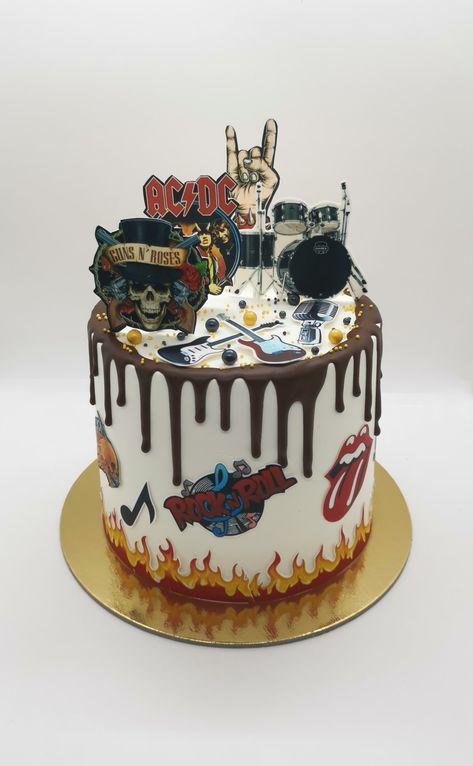 Music cake drip Rock Band Cake Ideas, Rock Band Cake, Born To Rock Birthday Cake, 80s Rock Cake, Motley Crue Cake, Band Birthday Cakes, Band Cake Ideas, Rock N Roll Birthday Cake, Rock And Roll Birthday Cake