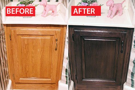 Hate the "honey oak" finish of your cabinets from the 80's?  you don't have to replace perfectly good cabinets in order to update the look of your space! Painting Oak Cabinets White, Grey Kitchen Inspiration, Honey Oak Trim, Dark Oak Cabinets, Diy Kitchen Cabinets Makeover, Honey Oak Cabinets, Painting Oak Cabinets, Oak Cupboard, Oak Cabinet