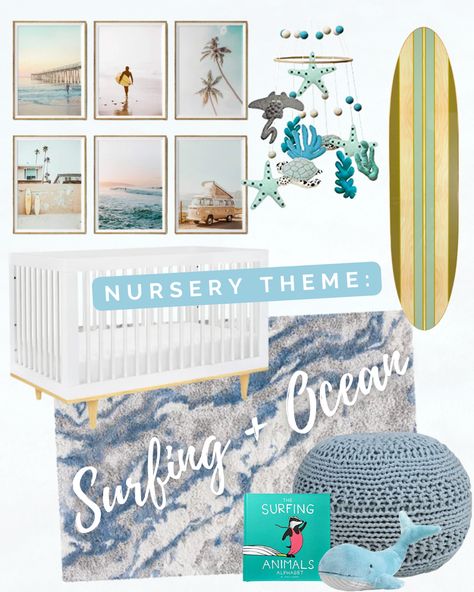 Surfer Themed Nursery, Surf Themed Nursery, Baby Boy Blue Nursery, Nursery Themes Neutral, Blue Nursery, Neutral Baby, Gender Neutral Nursery, Animal Alphabet, Ocean Themes