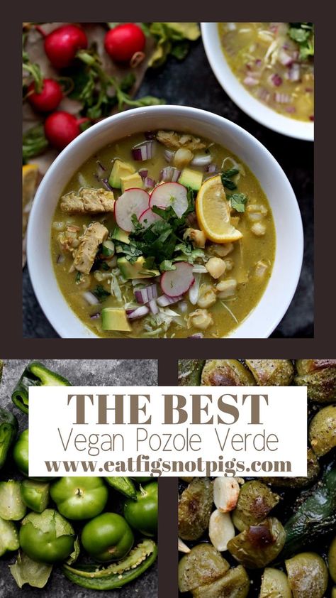 Vegan Pozole Verde Vegetarian Pozole Recipe, Vegan Pozole Recipe, Vegan Pozole, Easy Vegetarian Dinner Recipes, Vegan Table, Mexican Things, Pozole Verde, Pozole Recipe, Vegetarian Dinner Recipes