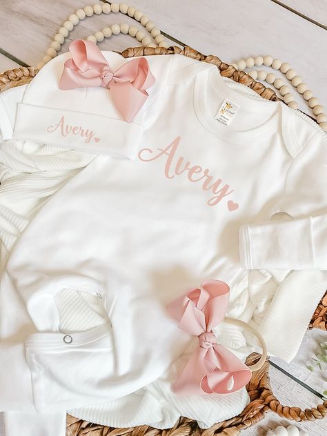 personalized newborn outfit blush pink name Personalized Baby Girl Outfit Set Soft Pink Coming Home Outfit Baby Girl Shower Gift Personalized Newborn Outfit, Coming Home Outfit Baby Girl, Pink Name, Baby Sleeper, Personalized Baby Onesies, Newborn Coming Home Outfit, Girl Coming Home Outfit, Baby Coming Home Outfit, Custom Baby Onesies