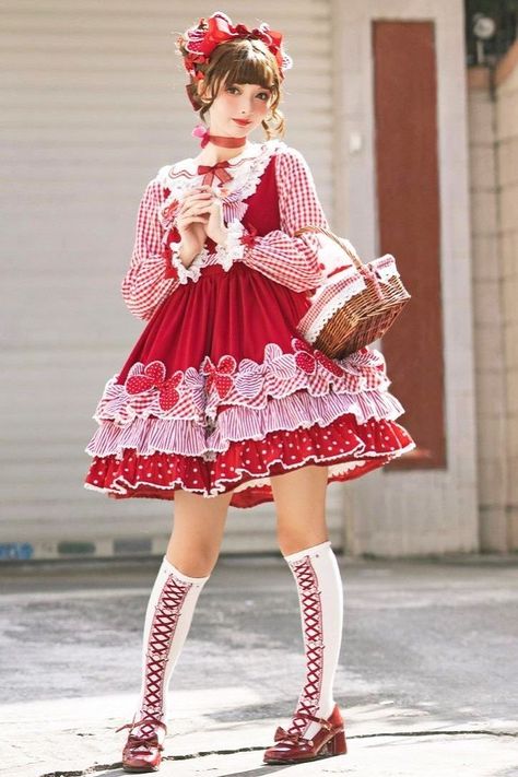 Kei Fashion, Fairytale Fashion, Quirky Fashion, Japanese Street Fashion, J Fashion, 영감을 주는 캐릭터, Red Outfit, Harajuku Fashion, Lolita Dress