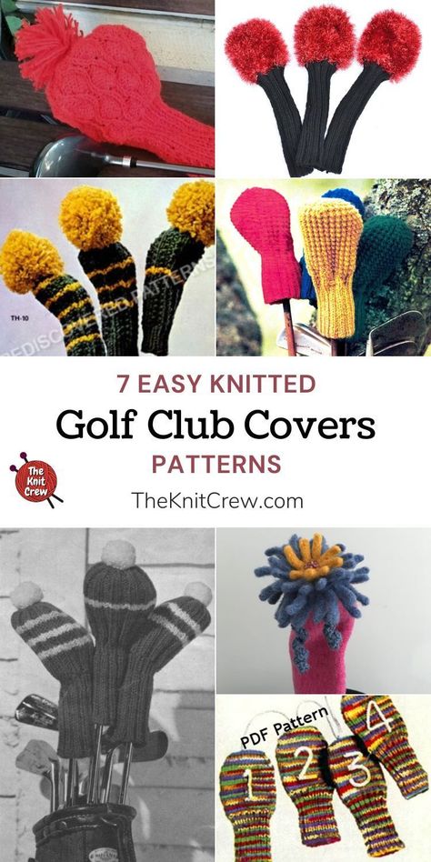 Knitted Golf Club Covers, Knitted Golf Club Covers Free Pattern, Knitted Golf Club Head Covers, Golf Club Covers Knitting Pattern, Golf Club Crochet Covers Pattern, Diy Golf Club Covers, Golf Club Covers Pattern Sewing, Golf Club Covers Crochet Free Pattern, Crochet Golf Club Covers Free Pattern