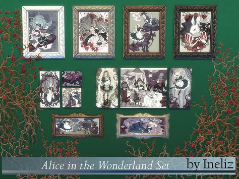 A set of paintings with Alice in the Wonderland theme.  Found in TSR Category 'Sims 4 Sets' Sims 4 Sets, Sims 4 Controls, Alice In The Wonderland, Sims Memes, Sims 4 Challenges, Sims 4 Clutter, Fairy Furniture, Disney Posters, Sims 4 Dresses