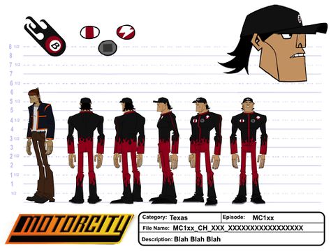 Modelsheet of Texas from Disney's Motorcity Motorcity Character Designs, Cartoon Characters Turnaround, Batman The Animated Series Art Style, 2d Character Turnaround Sheet, Motor City Cartoon, Dukes Of Hazzard Cartoon, Character Turnaround, City Cartoon, Disney Men