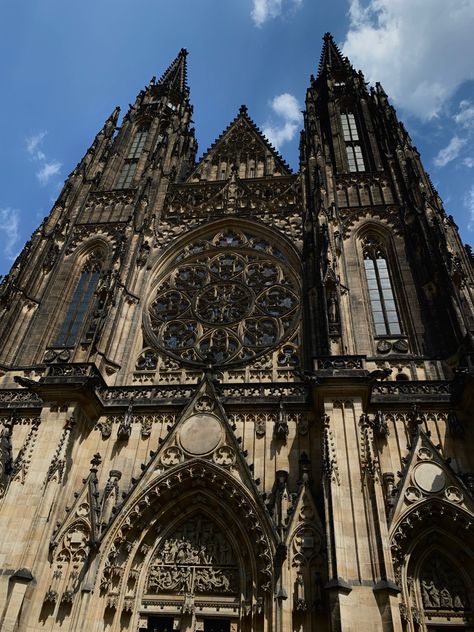 The St. Vitus Cathedral is located in Czech Republic, Prague. It’s a Gothic building, and is the most important church in Prague. #prague #gothiccathedral #czechrepublic #czechia Gothic Cathedral Exterior, Prague Buildings, Goth Church, York Cathedral, Vampire Things, St Vitus Cathedral Prague, Gothic Chapel, Wedding Core, Gothic Castles