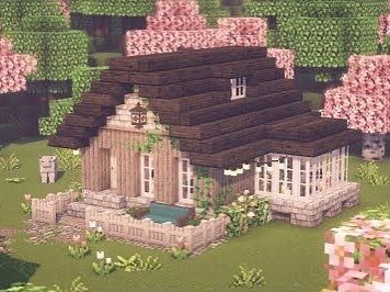 Aesthetic Tiny House, Small Minecraft House Ideas, Small Minecraft House, Pretty Minecraft Houses, Green House Aesthetic, Minecraft Small House, Minecraft Houses For Girls, Cottage Minecraft, Blossom House