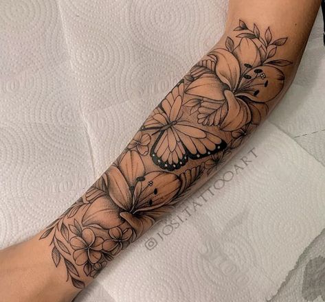 Mid Arm Sleeve Tattoos For Women, Girly Arm Tattoos, Outer Forearm Tattoos Women, Female Arms, Tattoo Ideas For Female, Arm Tattoos Black, Floral Arm Tattoo, Unique Half Sleeve Tattoos, Arm Sleeve Tattoos For Women