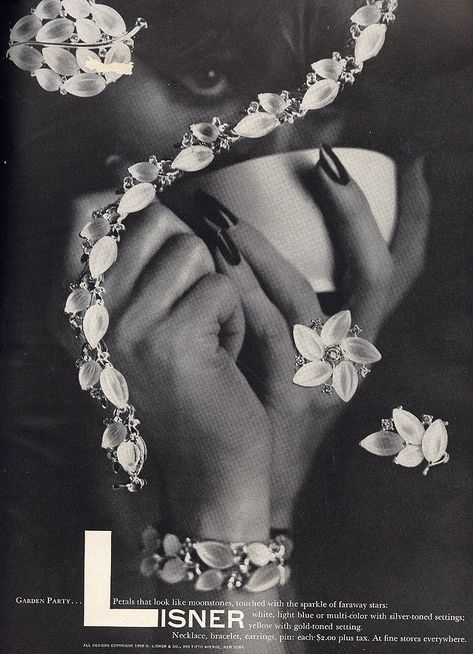 Buyer’s Guide to Lisner Costume Jewelry - How to Buy Vintage Jewelry Jewellery Advertising, Jewelry Ad, 1950s Jewelry, Retail Jewelry, Cocktail Jewelry, Jewelry Ads, White Necklace, Moonstone Jewelry, Vintage Jewels