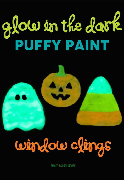 DIY Glow in the Dark Halloween Window Clings made with Puffy Paint. Fun and easy handmade Halloween decorations for your windows that look cute during the day and glow at night. Diy Halloween Window Clings, Puffy Paint Window Clings Diy, Diy Window Clings For Kids, Make Window Clings, Diy Halloween Window, Diy Glow In The Dark, Diy Window Clings, Diy Puffy Paint, Handmade Halloween Decorations