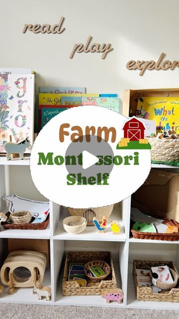 Autumn - Little Moons Library on Instagram: "FARM MONTESSORI SHELF👩🏽‍🌾🌾 . We’ve been visiting lots of baby farm animals recently so here’s a shelf to help continue our learning with lots of farm themed activities and books! - - - - #farm #montessorishelf #montessori #shelf #shelfie #montessoriactivity #montessoriathome #learningthroughplay #toyrotation #toyrotationandplay #storybasket #bookplayactivities #bookishplayideas #bookplaybingo #playfulpages" Montessori Farm Activities, Farm Themed Activities, Farm Montessori, Montessori Toy Shelf, Farm Lessons, Toddler Play Area, Farm Animals Activities, Montessori Shelf, Farm Books