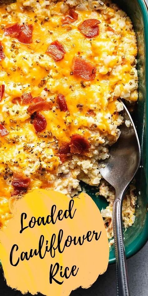 Loaded Cauliflower Rice, Riced Califlower Recipes, Casserole Thanksgiving, Cauliflower Rice Casserole, Keto Side Dish, Loaded Cauliflower Casserole, Loaded Cauliflower, Riced Cauliflower, Cauliflower Mac And Cheese