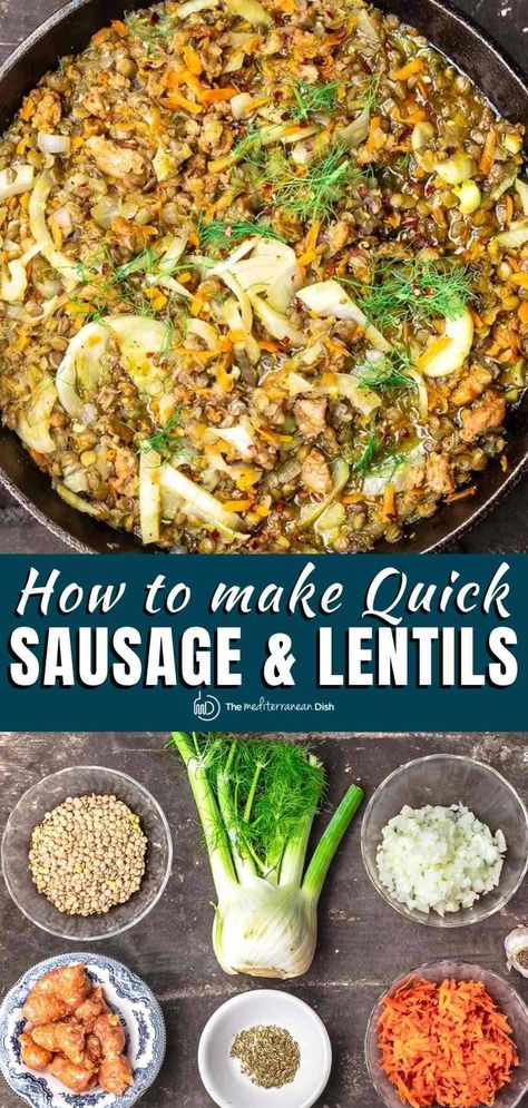 Fennel And Lentil Soup, Meditterean Food, Dinner Mediterranean, Green Lentil Recipes, Lentils And Sausage, Recipes Greek, Mediterranean Foods, Fennel Recipes, Meat Meals