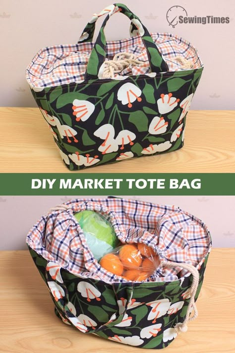 Sewing Patterns For Bags And Purses, Diy Shopping Basket, Shopping Bag Free Pattern, Large Lunch Bags For Women, Diy Totes And Bags Patterns, Sewing Pockets In Bags, Knitting Project Bag Sewing Pattern Free, Farmers Market Bag Pattern, Sew Market Bag