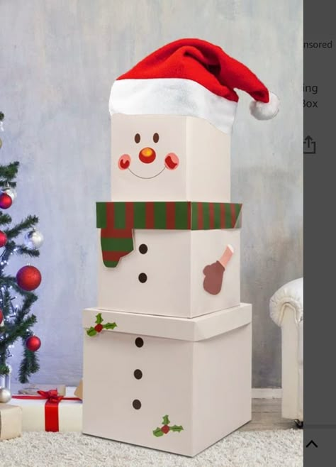 Diy Christmas Present Box Decoration, Cardboard Box Snowman, Box Snowman Diy, Snowman Boxes For Gifts, Snow Man Christmas Gift Boxes, Diy Gift Wrapping Tutorial, Christmas Wrapping Diy, Abstract Art Painting Diy, Diy Gift Wrapping