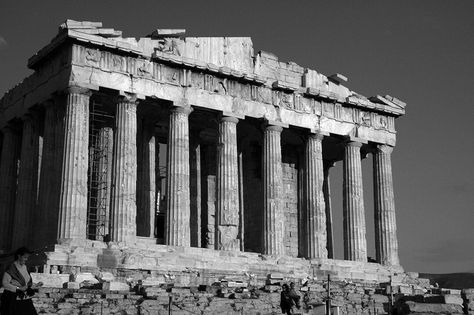 The north elevation of the Parthenon at the Acropolis in Athens, Greece. It was dedicated to the goddess Athena, Athen’s patron. Construction began in 447 BC. In 1687 a large explosion damaged much of the building and its sculptures. A multi-decade restoration effort is now underway to reconstruct the temple. #Parthenon #SheldonKosteleckyArchitect #Acropolis #AncientGreekArchitecture Parthenon Photography, Ancient Greece Aesthetic Architecture, Acropolis Tattoo, Parthenon Greece, Ancient Greece Aesthetic, Parthenon Athens, Traditional Architect, Man Tattoo, Greek Beauty