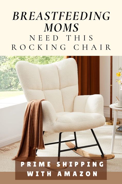 Add this stylish rocking chair for a minimalistic look in your bedroom or even in your baby's nursery. Your back will thank you later. I loved my chair for the first couple months of my sons life.. it made life a bit easier in the midst of everything. Breastfeeding Chair, Chair Nursery, Rocking Chair Nursery, Living Room Nursery, Glider Rocker, Glider Recliner, Tired Mom, Reading Chair, Modern Chairs