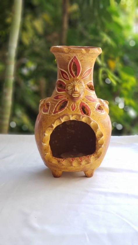 Natural Heater, Red Clay Candle Holder, Fireplace for Two Outdoors or Indoors, Terracotta Fireplace - Etsy UK Terracotta Fireplace, Clay Fireplace, Market Crafts, Clay Candle Holders, Clay Candle, Pottery Inspo, Mexican Traditions, Painted Clay, Clay Cup