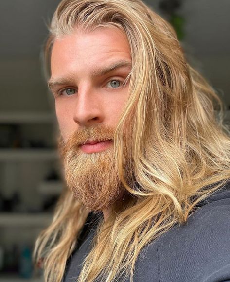 Long Blonde Hair Men, Blonde Beard, Mens Hairstyles With Beard, Iranian Beauty, Hair Man, Viking Men, Men With Long Hair, Viking Hair, Male Faces