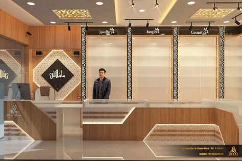 Jewellers Shop Counter Design, Jewellery Shop Board Design, Shop Counter Back Wall Design, Cash Counter Back Wall Designs, Modern Cash Counter Design Retail Shops, Counter Design Shop Retail Stores, Jewellery Counter Design, Small Jewelry Shop Interior Design, Jewelry Shop Interior Design