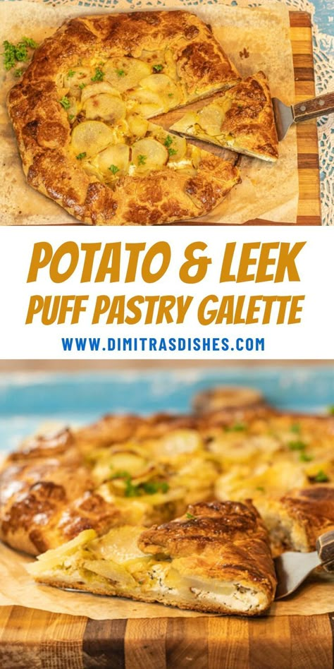 Puff Pastry Galette, Leek Recipes Side Dishes, Leek Galette, Face Pie, Feta Potatoes, Potatoes And Leeks, Potato Galette, Summer Vegetarian Recipes, Greek Recipes Authentic