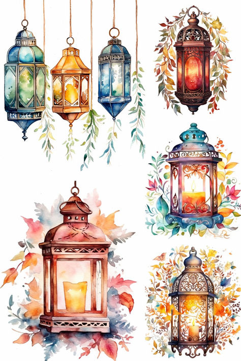 Lantern Design Drawing, Hobonichi Layout, Lanterns Drawing, Watercolor Lantern, Lanterns With Flowers, Lantern Clipart, Lantern Drawing, Diwali Lantern, Lantern Illustration