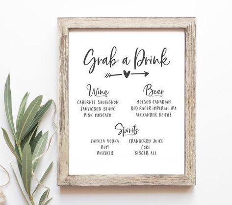 Bar Menu Sign Wedding - Bar Menu Printable - Grab a Drink Sign - Custom Drinks Wedding Sign - Wedding Bar Signage - Black and White Sign Whiskey And Ginger Ale, Wedding Bar Signage, Wedding Drink Menu Sign, Custom Drinks, Wedding Drink Bar, Drinks Wedding, Wedding Drink Menu, Wedding Bar Menu Sign, Bar Menu Sign