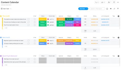 Content Calendar Template | monday.com Monday.com Template, Project Calendar, Content Calendar Template, Brand Marketing Strategy, Social Media Content Calendar, Marketing Calendar, Content Calendar, Email Marketing Campaign, Work Place