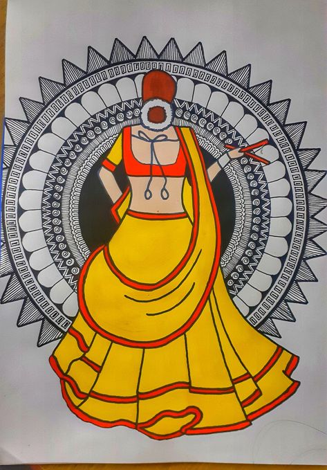 Garba Painting, Garba Drawing, Boho Art Drawings, Disney Art Drawings, Doodle Art Drawing, Mandala Art Lesson, Madhubani Art, Mandala Artwork, Madhubani Painting