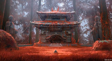 Tuan Vo is a 2D/3D concept artist and illustrator working the film industry. He is currently working as a concept designer at Lucasfilm. Forest Environment Design, Temple In Forest, Shinto Shrine, Concept Art World, Japanese Temple, 3d Concept, Landscape Concept, Concept Artist, Fantasy Places