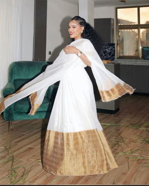 Ethiopian/ Eritrean Habesha Gold Traditional Kemise Dress - Etsy Israel Eritrean Clothing, Ethiopian Wedding Dress, Eritrean Dress, Ethiopian Wedding, Ethiopian Traditional Dress, Ethiopian Dress, Habesha Kemis, Scarf Dress, African Dresses For Women