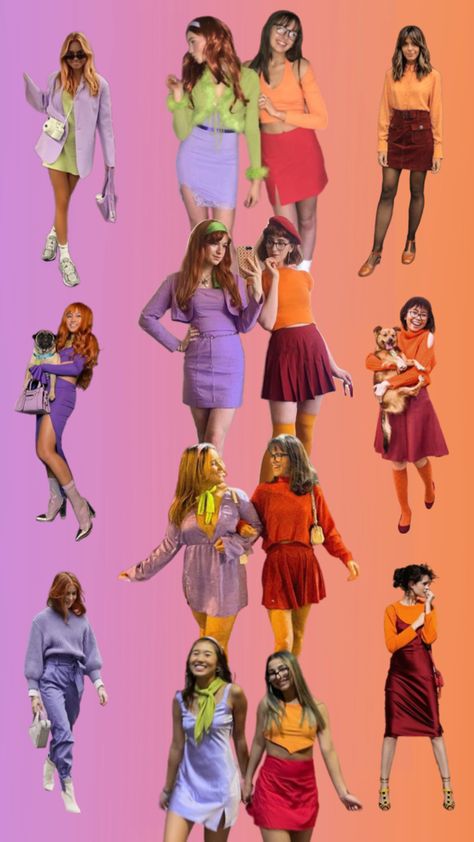 Scooby Doo Daphne Velma Halloween costume inspo Tv Show Outfits Ideas, Halloween Costumes Tv Shows, Velma Costume Ideas, Halloween Costumes Friends Tv Show, Friends Costumes Tv Show, Velma Outfit, Velma Halloween, Tv Character Costumes, Bsf Ideas