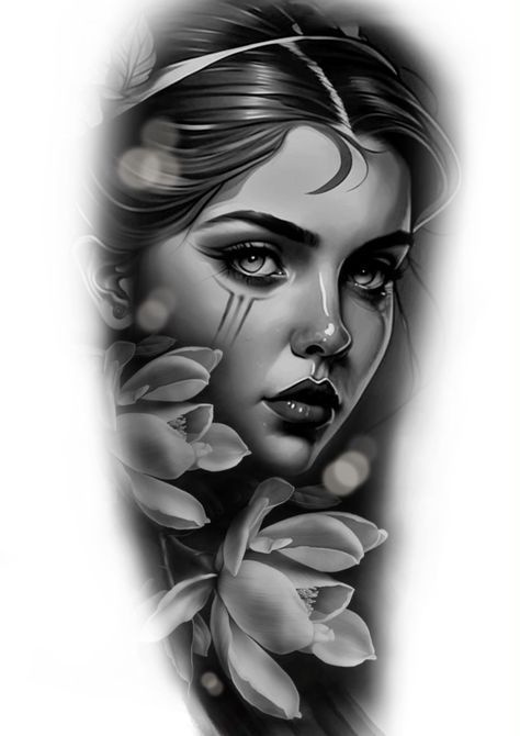 Women's Face Tattoo, Full Sleeve Tattoo Designs For Women, Women Face Tattoo Design, Face Woman Tattoo, Tattoo Designs In Hand, Woman Face Tattoo Design, Women Face Tattoo, Ram Tattoo Design, Woman Portrait Tattoo