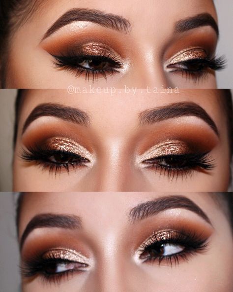 Burnt orange gold Smokey eye Gold Smoky Eye, Machiaj Smokey Eyes, Norvina Palette, Eye Makeup Cut Crease, Bronze Eye Makeup, Soft Smokey Eye, Smokey Makeup, Gold Smokey Eye, Eye Makeup Images